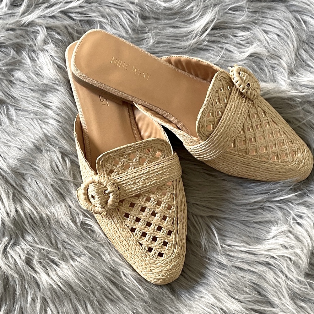 Nine West Cream Colored Woven Mules
